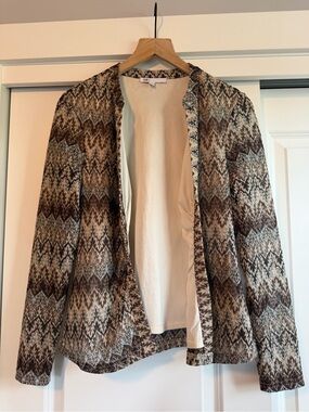 Dr2 Woven Pattern Open-Front Women's Cardigan - Brown/Cream Size Large